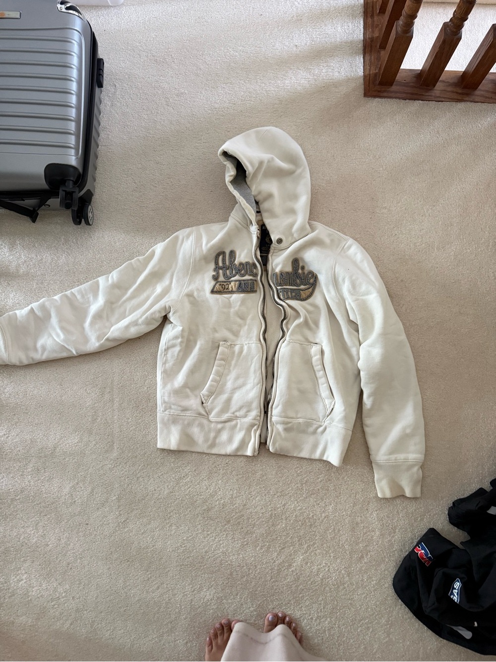 Abercrombie & Fitch Cream Zip-Up Hoodie Sweatshirt